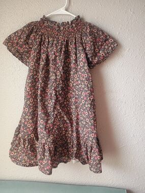Luli & Me Black Floral Smocked Casual Dress with Pink and Yellow Flowers